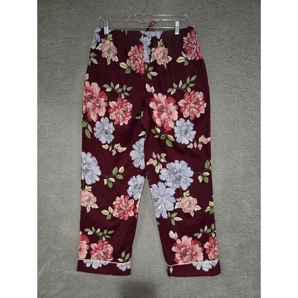 Liz Claiborne Cotton Pajama Set Womens M Burgundy Floral Button Front Warm LS - Picture 13 of 13
